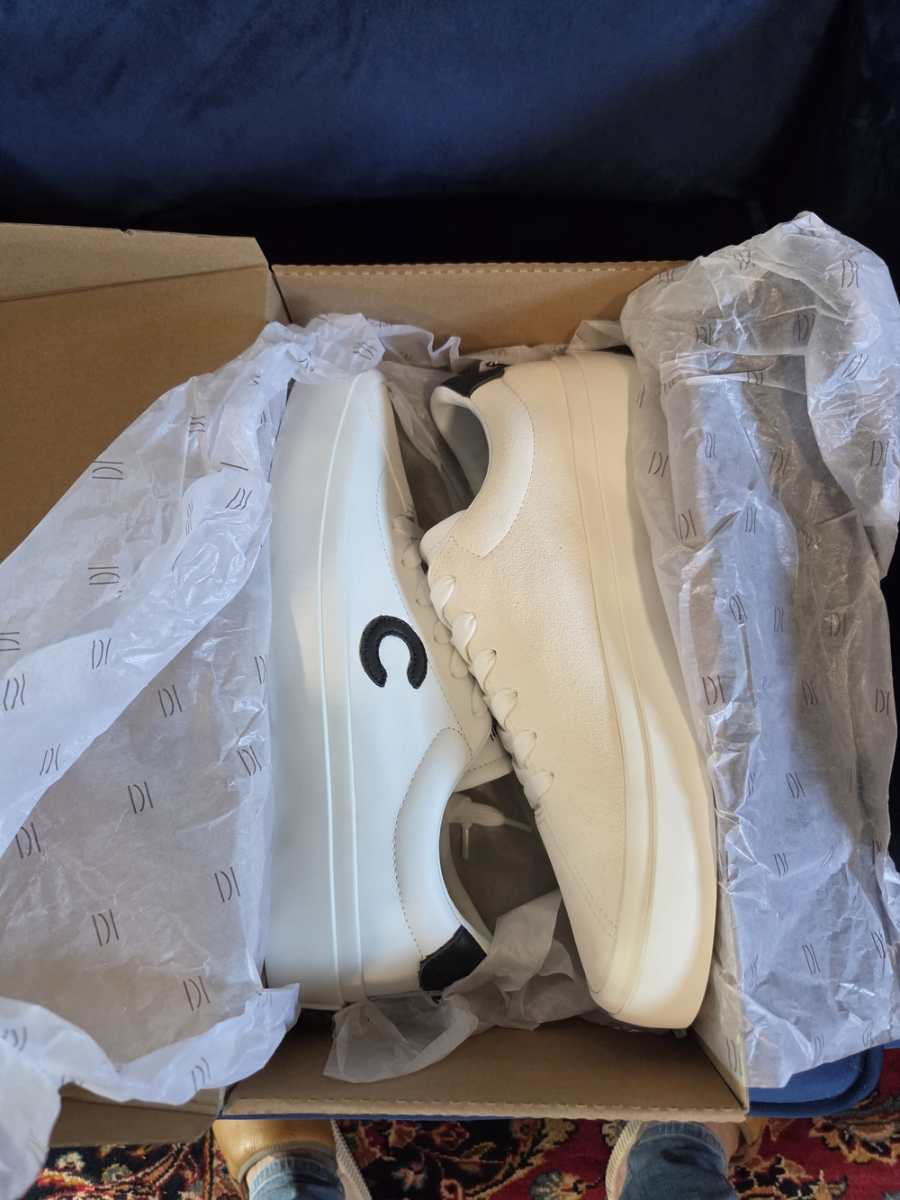 Men's Cream Leather Sneakers with Black Heel Tab